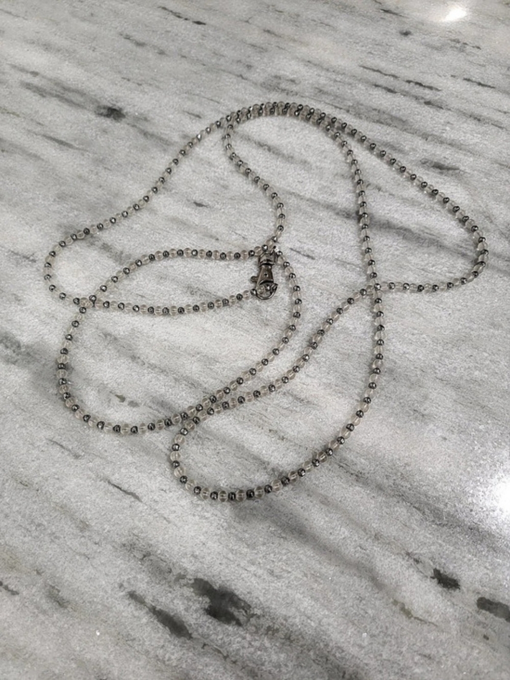 Beaded Long Lanyard Necklace in Silver & Gray Like New